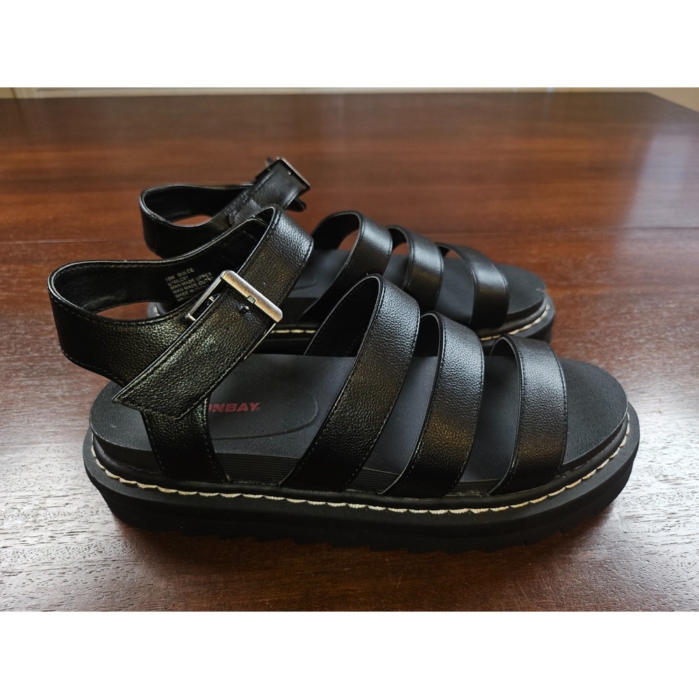 UNIONBAY Womens Dulce Sandal Black Chunky Belt Buckle Size 10 M Doc Martin Style
